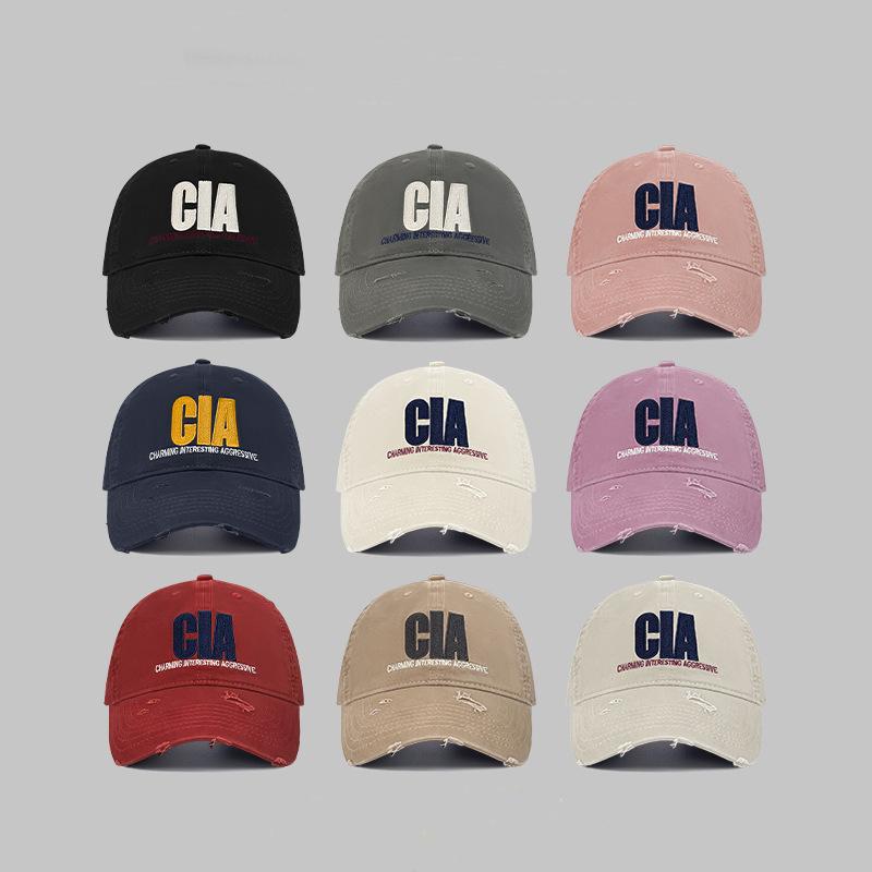 Old and Worn Letters Baseball Cap Women's Street Versatile Face Showing Small Duckball Cap Couple Traveling To Protect The Sun