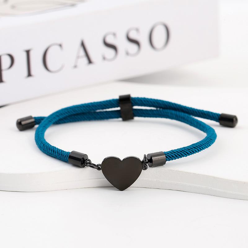 15mm Heart-Shaped Adjustable Stainless Steel Multi-Color Milan Rope Bracelet with Blank UV Laser Printing Surface