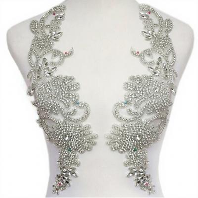 Factory Small Quantity Pair or Single Handmade for Bridal Wedding Dress Beaded Bodice Patch Rhinestone Applique