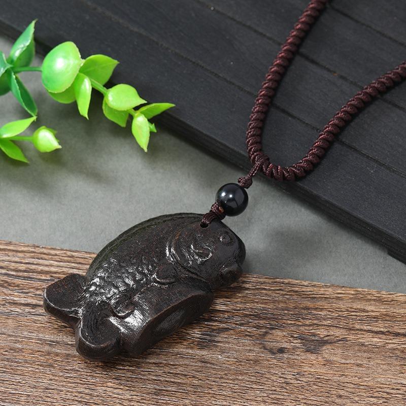 Hand-carved Mahogany Necklace Retro Femininity Long Autumn and Winter Sweater Chain Cotton and Linen Accessories