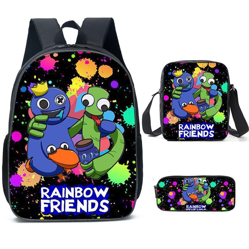 Rainbow Friends Zaino Scolastico Rainbow Friends Zaino Cartone Animato Borsa a Tracolla Astuccio Set da Tre Pezzi