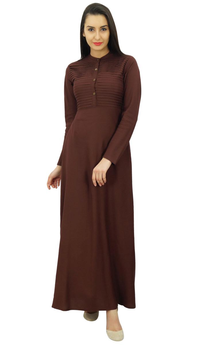 

Bimba Women s Long Sleeve Solid Abaya Maxi Jilbab Casual Dress 6 коричневий