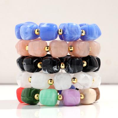 Acrylic BIg Irregular Square Beaded Bracelet for Women Simple Imitation Stone Strechy Bracelet Fashion Hand Jewelry Accessories