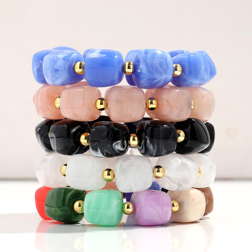 Exaggerated Geometric Beaded Acrylic Elastic Bracelets for Women Men Boho Trendy Square Beads Stack Bangle Retro Jewelry Gift