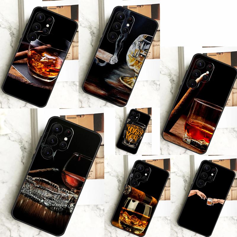 Cigar and Whiskey Case For Samsung Galaxy S24 S23 S22 Ultra S20 S21 FE Note 20 S8 S9 S10 Note 10 Plus Cover