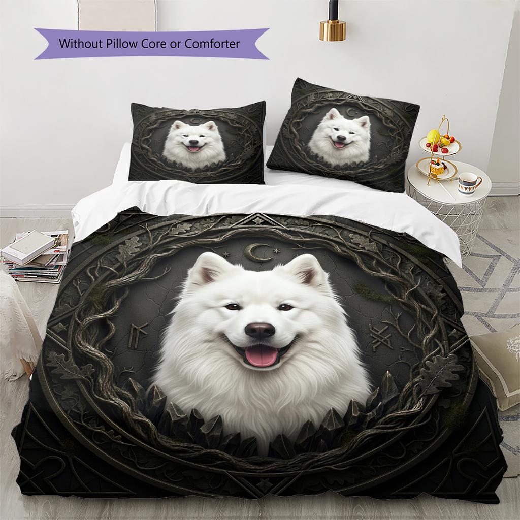 Black Samoyed Pattern Bedding Home Decoration Birthday Gift (1 * duvet cover + 2 * pillowcase, without core)