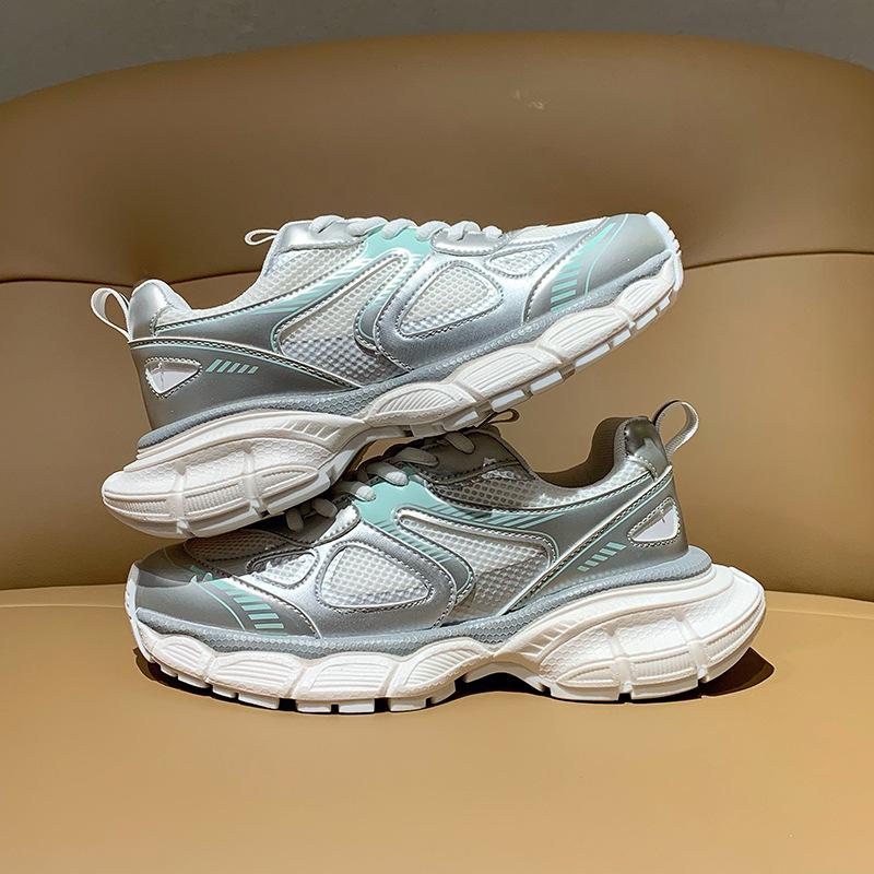 Breathable Authentic Leather Clunky Sneakers Spring and Summer New Platform Mesh Elevator Outdoor Casual Sneakers