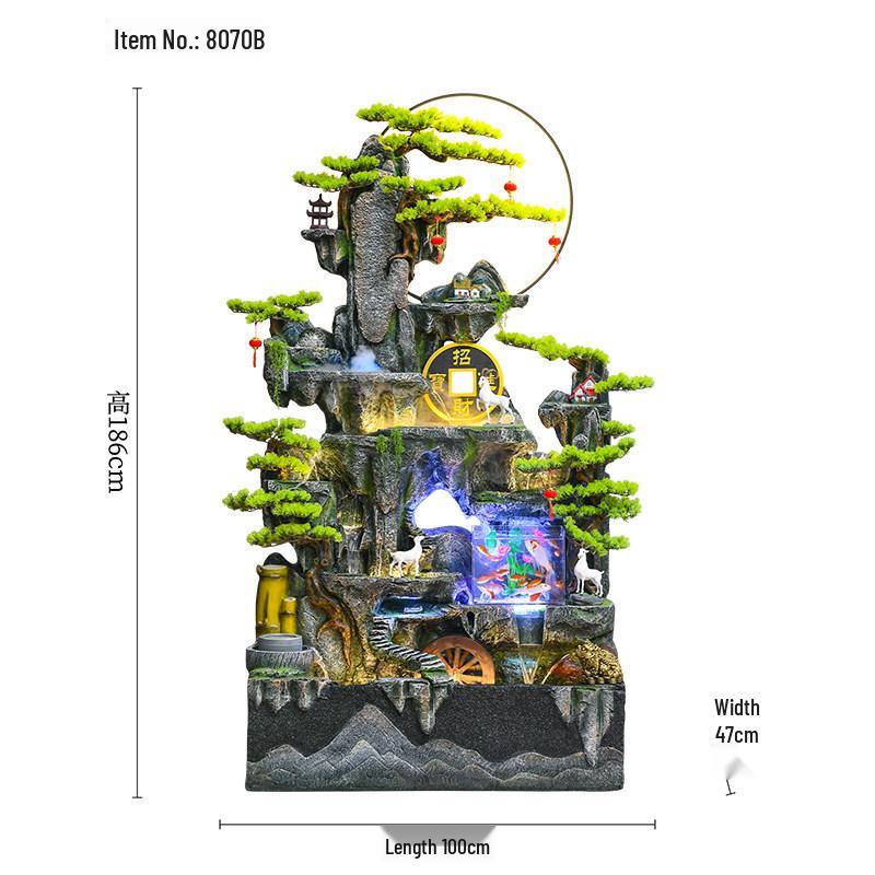 Large Feng Shui Rockery Water Fountain with Wheel for Living Room and Villa Décor