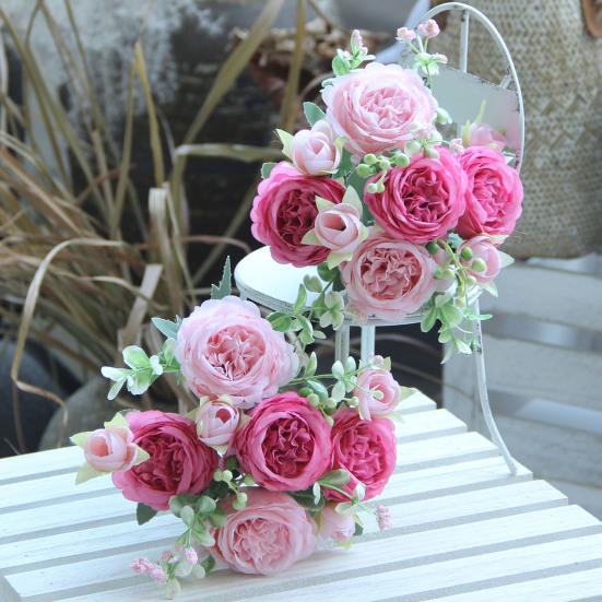 Artificial Peony Flower 5 Fork Realistic Fake Silk Flower Home Office Wedding Party Indoor Outdoor Faux Flower Bloom Plants Decoration