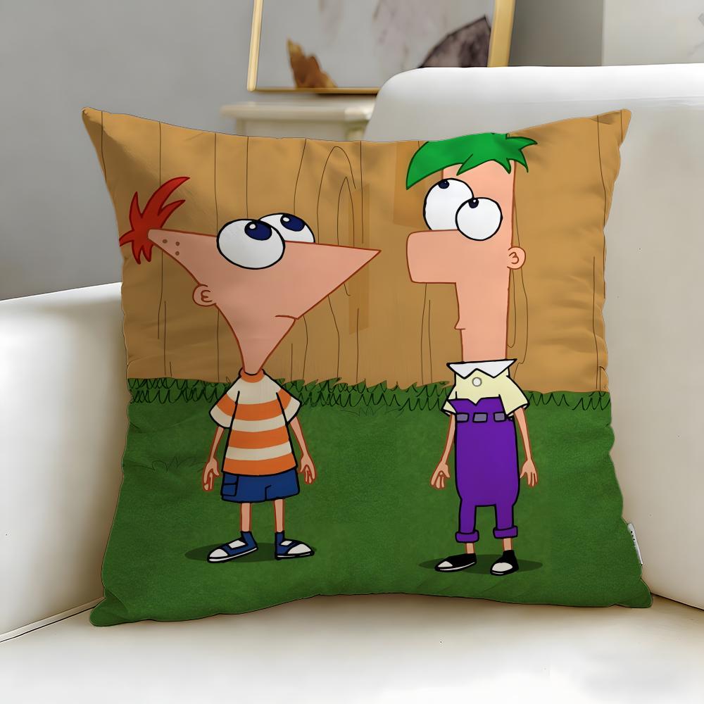 

classic cartoon Phineas and Ferb Cushion Cover Soft EasyWash Pillow Case Versatile for Couch Bed Travel and Office 50X50cm