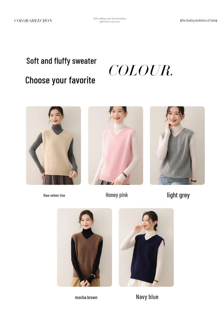 2025 A/W Women's V-Neck Cashmere Shawl Vest - Sleeveless Knit Outerwear for Layering