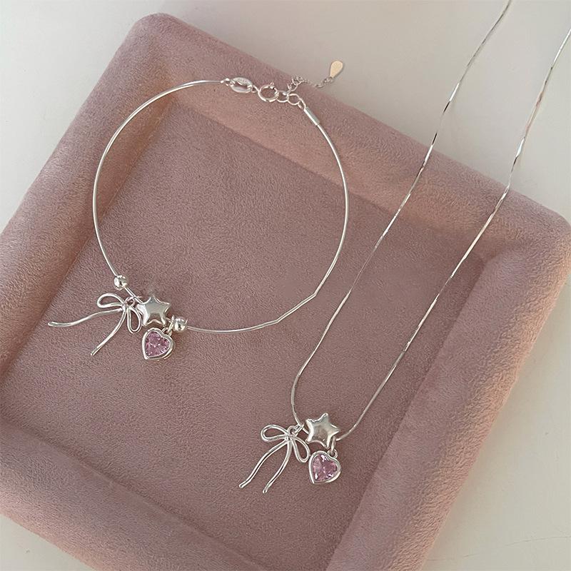 925 Silver Zircon Love Heart Bracelet For Women Bowknot Stars Bead Snake Bone Chain Jewelry Gift Dropship