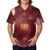Men's Halloween Print Medical Scrub Top V Neck Tie Pocket Comfortable Fit Workwear for Healthcare Professionals Daily Use