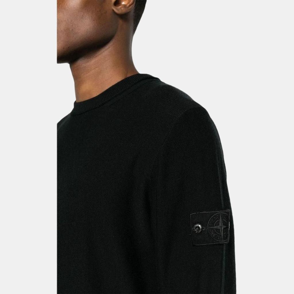 STONE ISLAND Solid Color Logo Crew Neck Long Sleeve Sweater Men Sweater Black 8015539FA-V0029