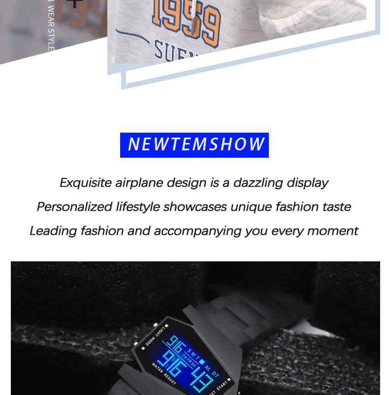 UTHAI CQ306 Nowy Zegarek Męski Wielofunkcyjny z Lampką Nocną w Kształcie Samolotu Sportowy Zegarek Damski Zegarek Dziecięcy Studencki