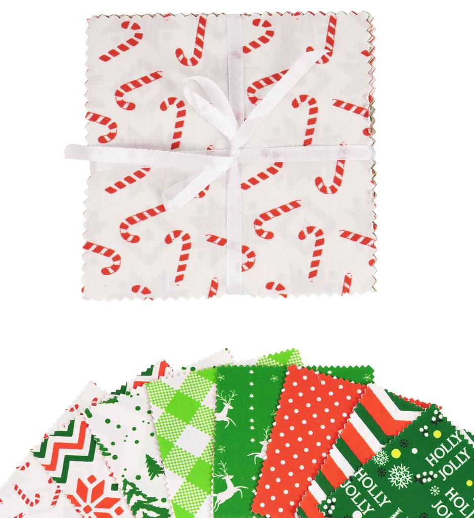 Soimoi Christmas Print  Precut 5-inch Cotton  Fabric  Quilting  Squares  Charm Pack DIY Patchwork Sewing Craft- Red &