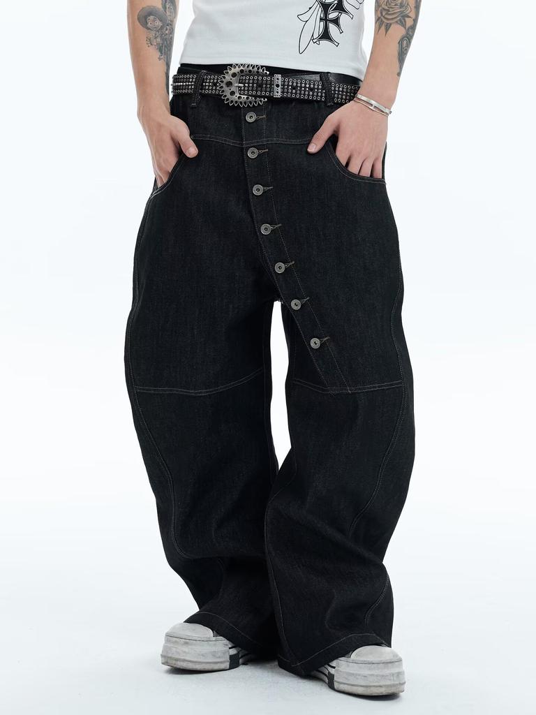 Retro American Street Style Airplane Buckle Scimitar Jeans
