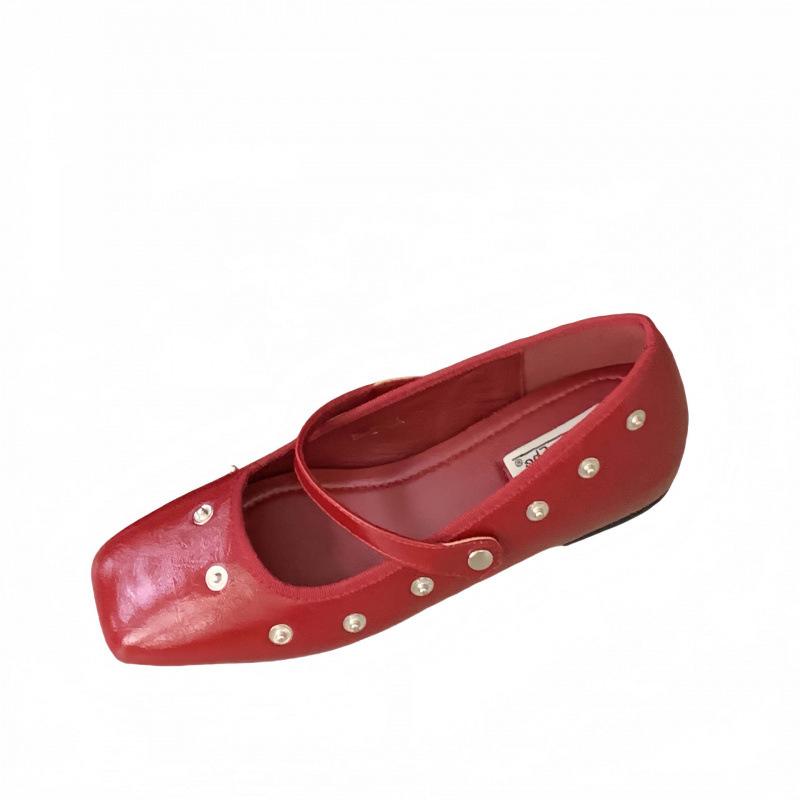 2025 early autumn new fashion rivet one-word with square head soft sole inner height increase single shoe