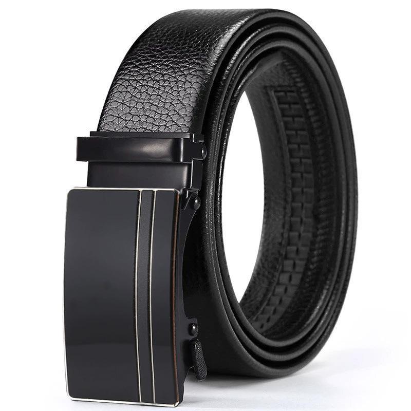 Belt Men'S Automatic Buckle Belt Lychee Pattern Hemming Belt Business Belt Stall