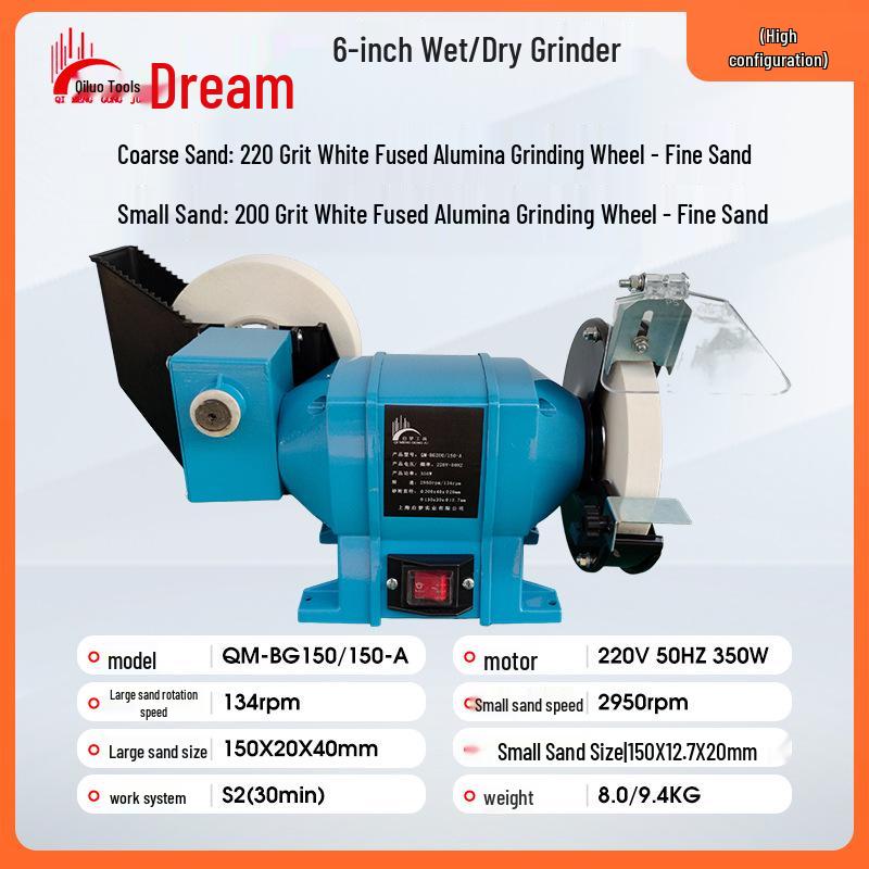 6-inch Wet/Dry Benchtop Grinder with Water-Cooled Polishing and Fine Grinding Wheel