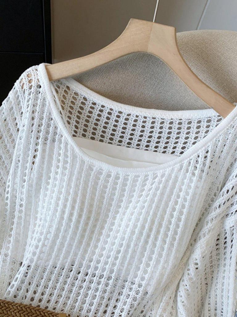 Spicy Girl Sexy Hollow-Out Long-Sleeve Knitted Sweater, 2025 Spring Collection - Loose Fit, Lightweight Women's Top
