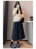 2026 Women's Petite High-Waisted Gray Wool Blend Pleated A-Line Skirt - Autumn Style