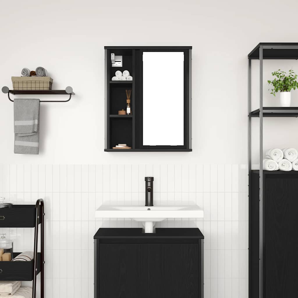 Bathroom Wall Cabinet with Mirror Black Oak Effect 50 x 21 x 60 cm