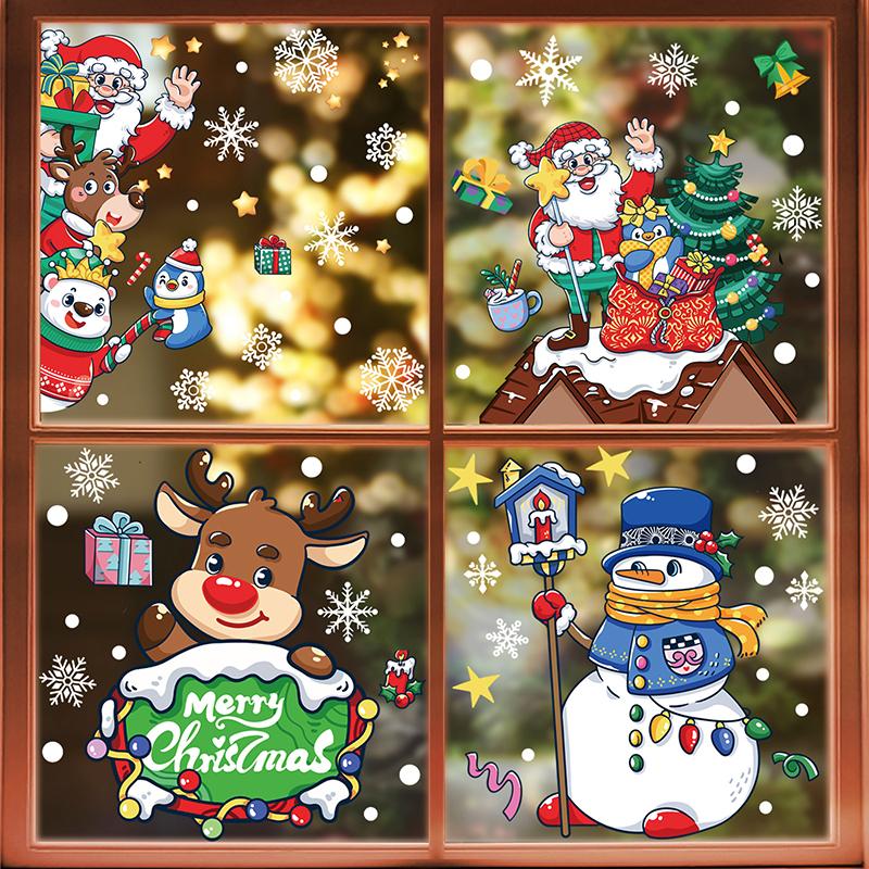 Merry Christmas Window Stickers Santa Claus Elk Snowman Designs For Home 2026 Party Supplies Ornaments Removable Wall Decals