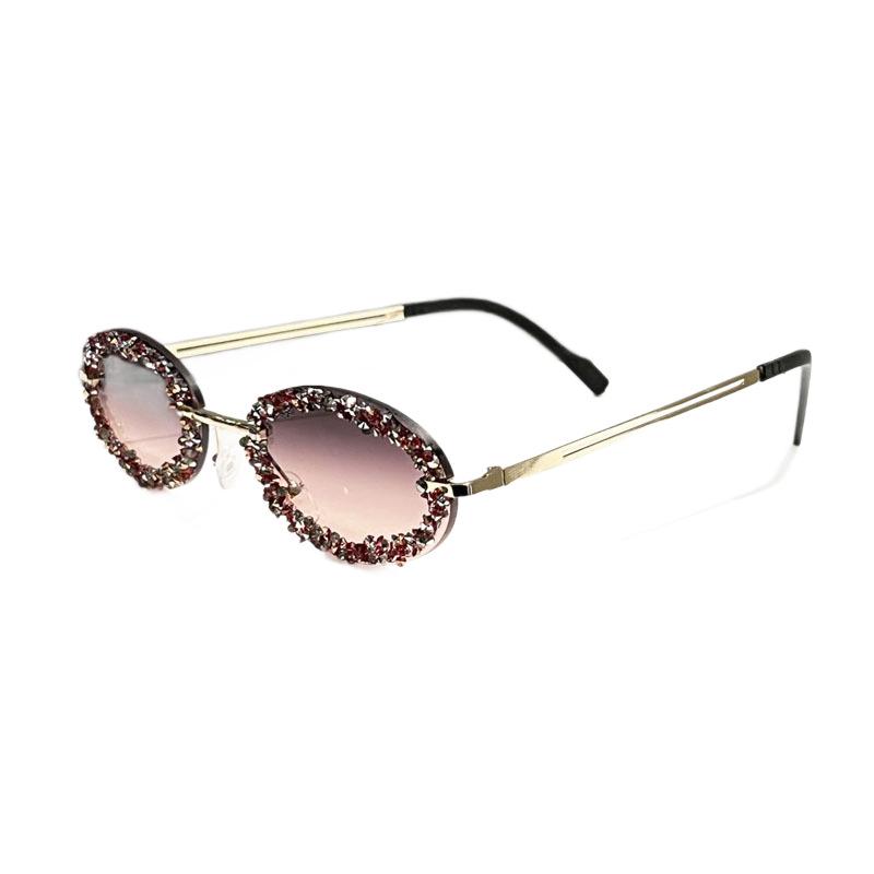 Oval Frame Metal Diamond-encrusted Sunglasses Women's Street Photography High-end Ins Glasses Fashion European and American Trend Sunglasses