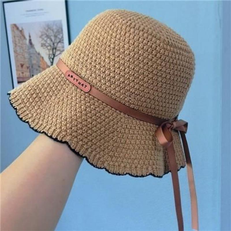 New Versatile Knitted Fashionable Fisherman Hat with Sunshade Bow and Foldable Sun Protection for Travel