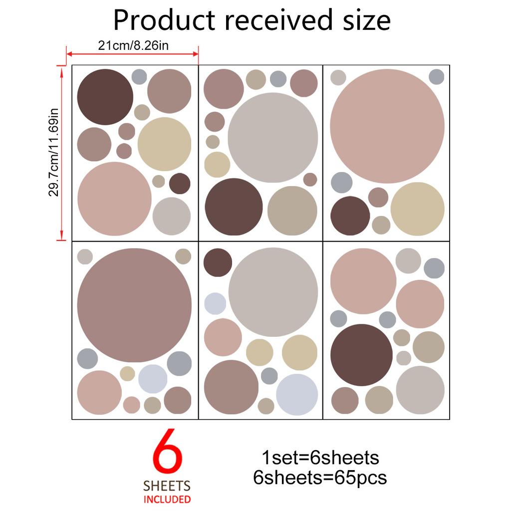 6Pcs/Set Polka Dot Pattern Decorative Wall Stickers Self Adhesive Removable PVC Decals