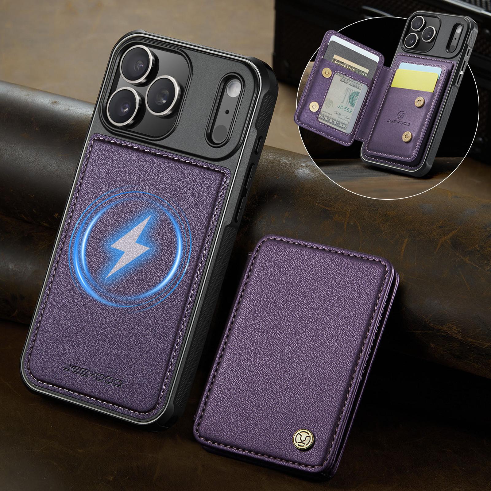 

Magnetic Leather Case for iPhone 17 Pro Max Air 16 Plus 14 13 12 11 X XR XS Max RFID Blocking Detachable Card Slot Wallet Cover iPhone17 фиолетовый