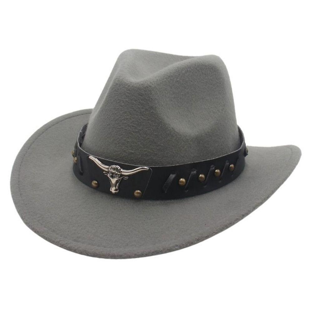 Vintage Studded Bullhead Western Cowboy Hat Ethnic Style Wide Brim Jazz Fedora Hats Tibetan Style Top Hat for Women Men
