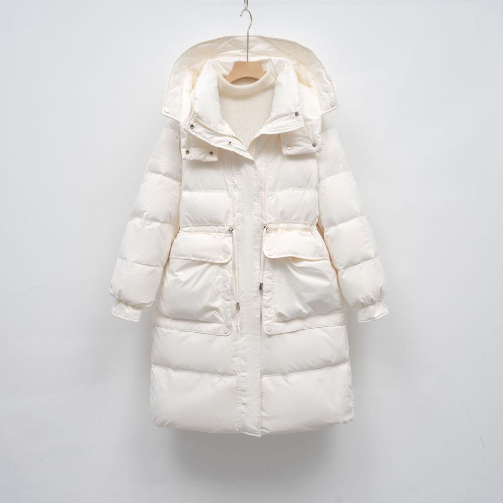 Winter medium and long loose fashion coat waist warm hooded down jacket women