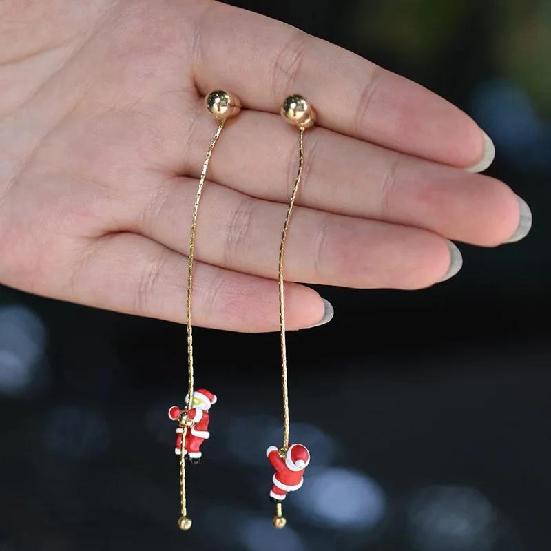 New Design Asymmetric Snowflake Christmas Boot Hat Drop Earrings for Women Moving Santa Claus Long Tassel Earring Party Zircon