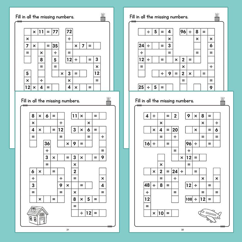 Math Crossword Puzzles Addition Subtraction Multiplication Division Criss Cross Game Math Workbook Montessori For Kids Ages 5-8