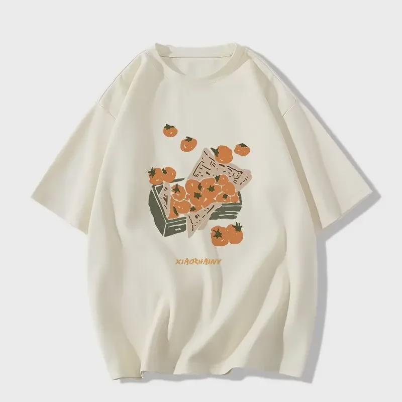 Damen Hong Kong-Stil Chic Amerikanischer Retro Loose Fit Schweres Baumwoll-T-Shirt