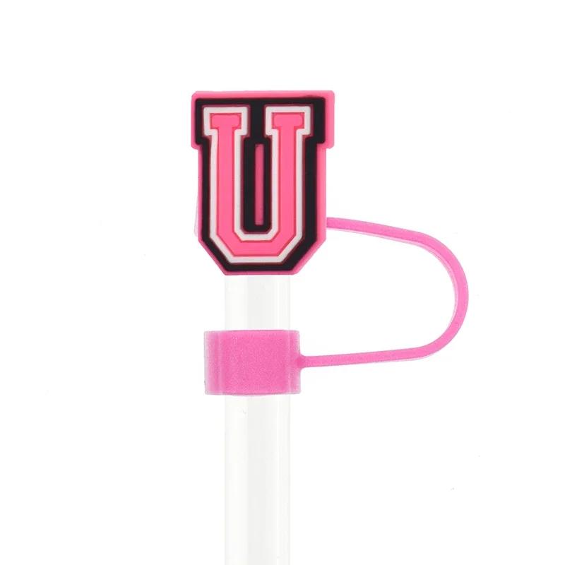 1PC Pink Letter PVC Straw Covers Cap Compatible For Most 30&40Oz Cup 10mm Straw Toppers Reusable Splash Proof Straw Caps