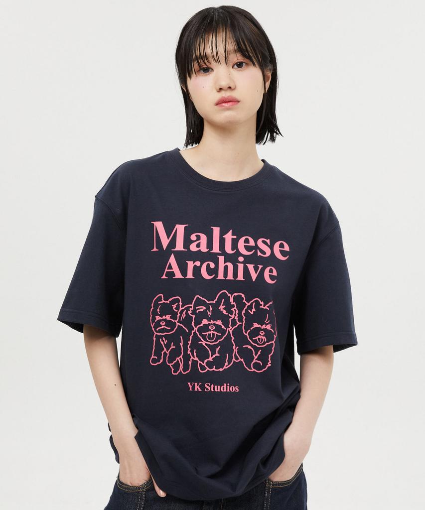 WAIKEI Maltese Archive Line Graphic Short Sleeve T-Shirt Navy