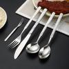 304 Stainless Steel Western Cutlery Set with Stone Pattern: Steak Knife, Dinner Fork, Dinner Spoon, Dessert Spoon.