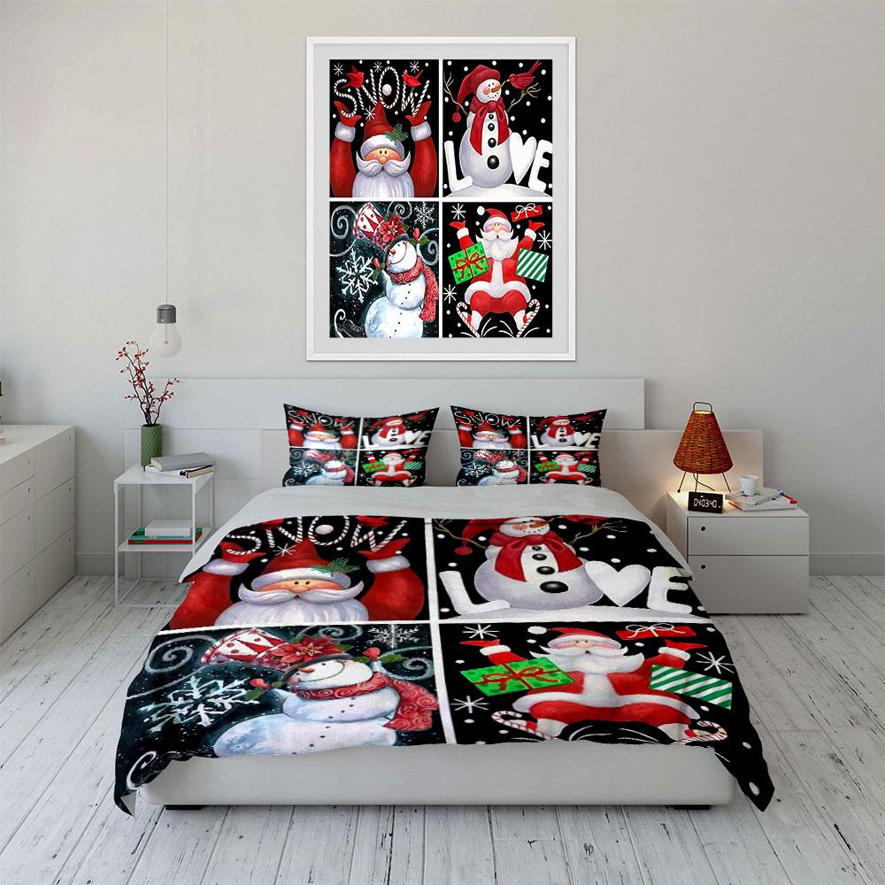 Christmas Santa & Snowman Set Bedding Duvet Cover Set Duvet Cover Pillowcases (1*Duvet Cover 2*Pillowcases, Without Duvet Insert)