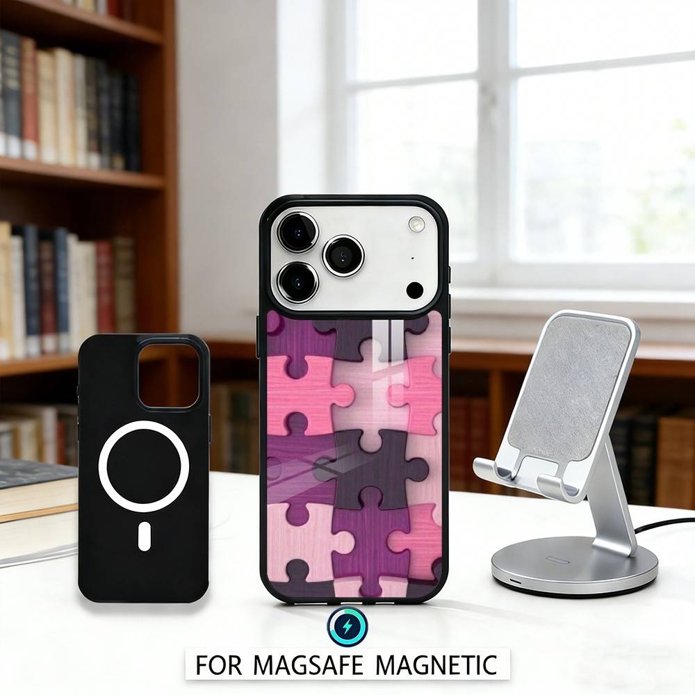 A-Autism S-Support P-Puzzle Pattern Phone Case Magnetic For iPhone17 16 15 14 13 12 Pro Max For Magsafe Wireless Charging Cover