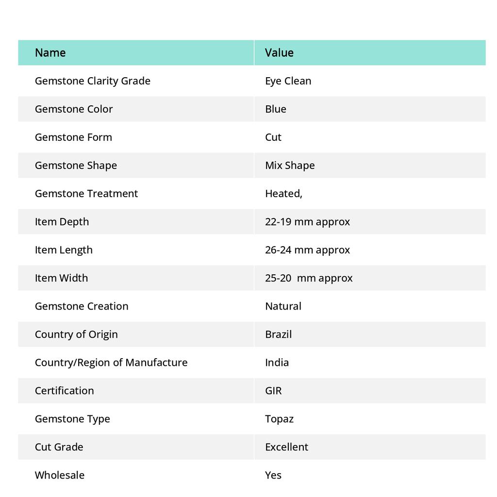 Natural Blue Topaz Pendant Size 500 Ct Mix Shape Ring Size Verified Gemstone p-224.-k