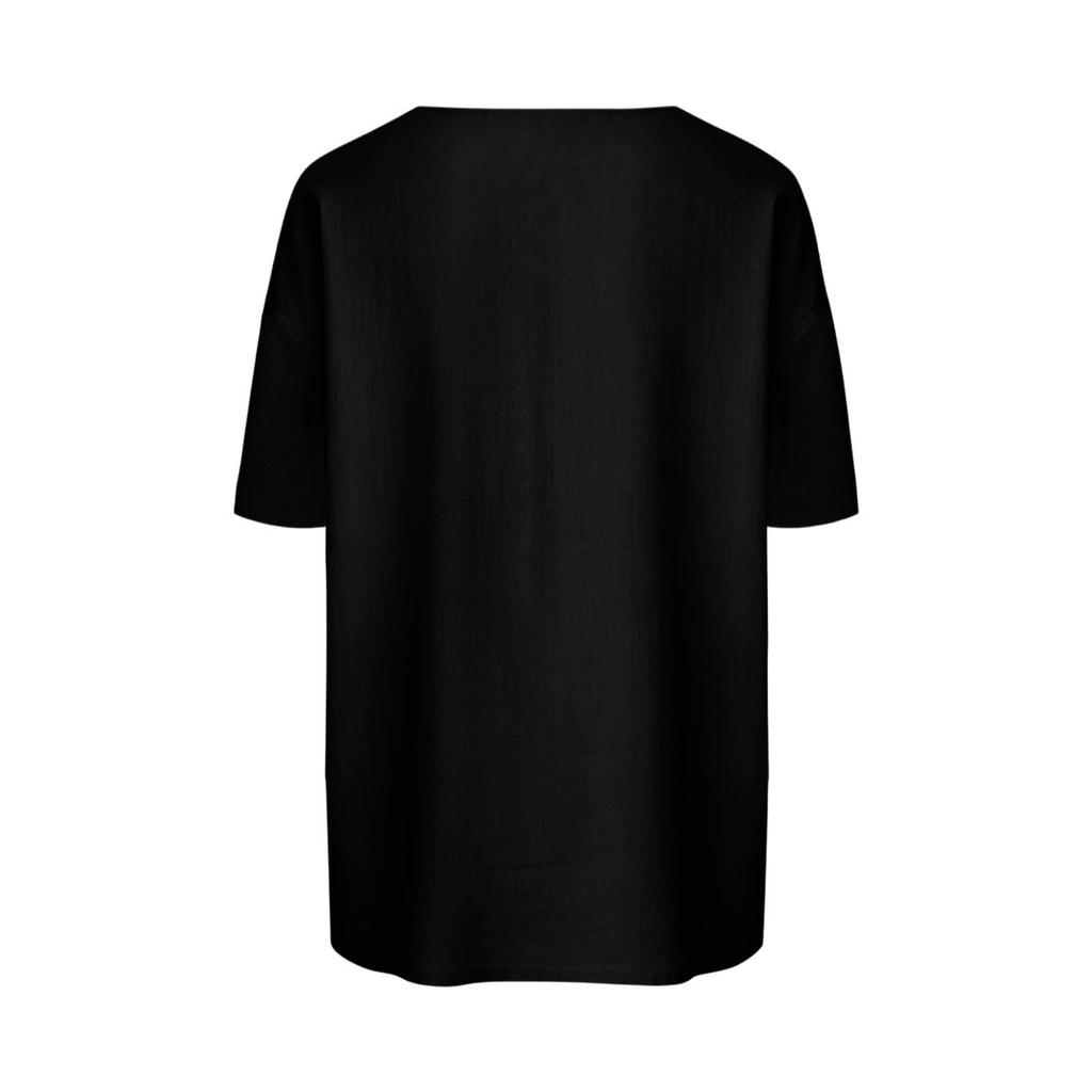 Women's Loose-Fit Fashionable Cotton-Linen -Color V-Neck Casual Top