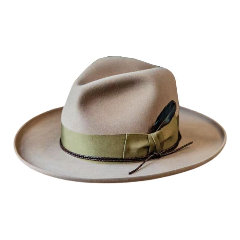 

Classical Wool Hat With Woven Ribbon Decors For Fashion Enthusiasts Head Accessory for Formal Event Gathering бежевий