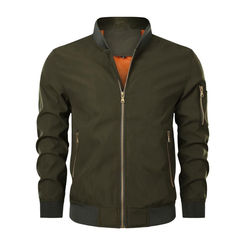 Mens Casual Solid Color Bomber Jacket Zip Up Flight Jacket