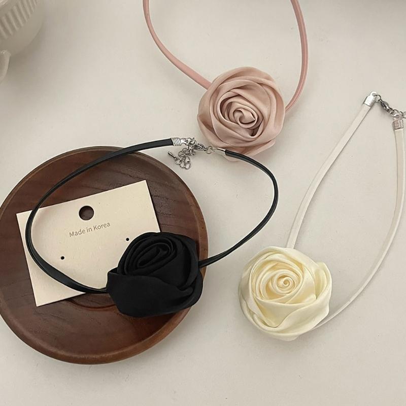 Gothic Elegant Big Rose Flower Clavicle Chain Necklace Women Wedding Bridal Sexy Adjustable Choker Jewelry Y2K Accessory