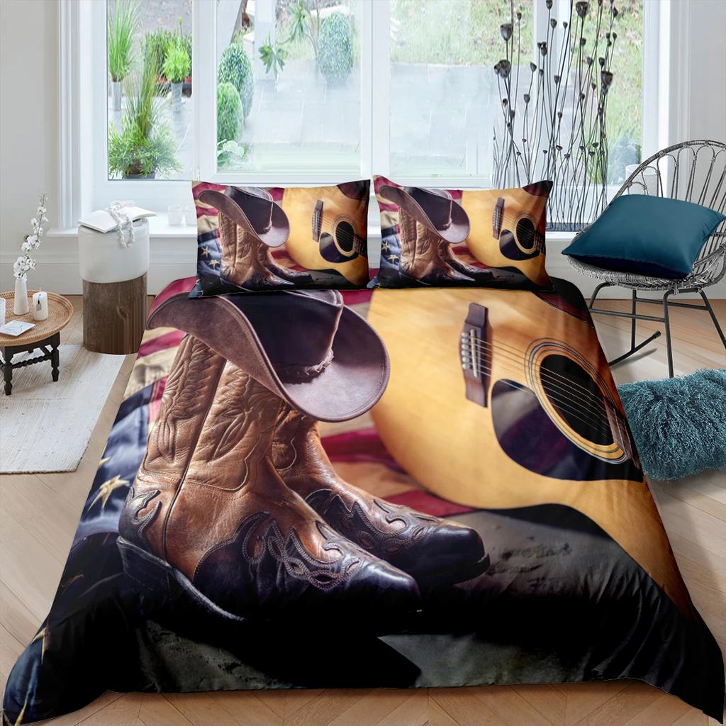 Western Cowboy King Queen Duvet Cover Black Shotgun Bedding Set For Kids Teens Adults Exotic Retro Style 2/3Pcs Soft Quilt Cover