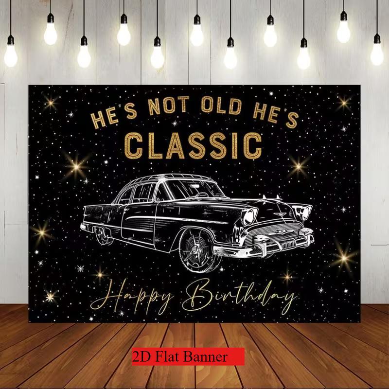 2D Black Gold Vintage Car Background for Adult Male Photoshoots