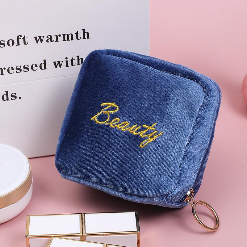 

Portable Travel Velvet Cloth Cosmetics Storage Bag Lipsticks Lip Gloss Zipper Storage Bag Wine Red